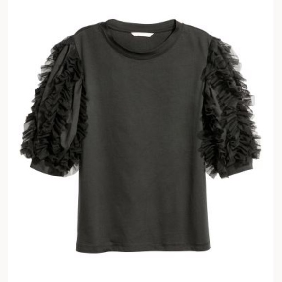 H&M Tops - H&M Short puff sleeve shirt mesh ruffles black
